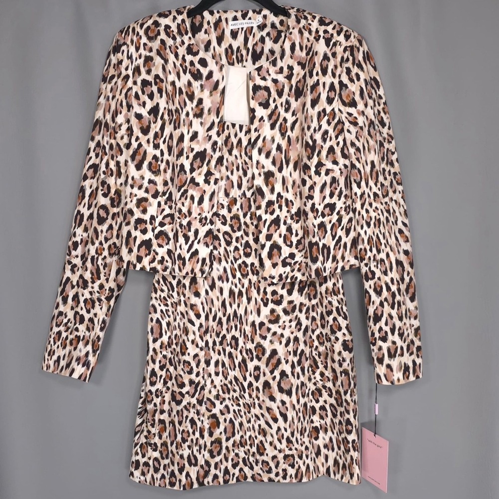 ANTHROPOLOGIE AVEC‎ LES FILLES NEW Leopard Print Cropped Jacket Dress Set Size 6 - Picture 11 of 12